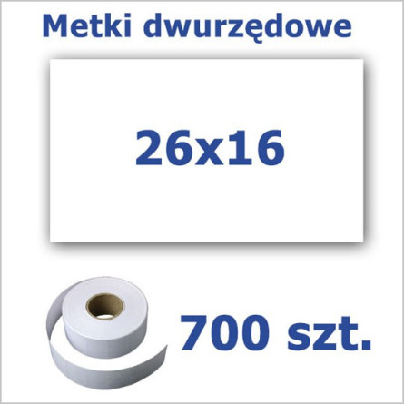 Metki dwurzędowe 26x16 białe, prostokątne 3500szt