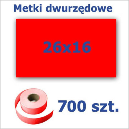 Metki dwurzędowe 26x16 czerwone, prostokątne 3500szt