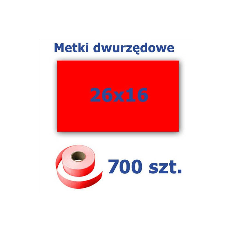 Metki dwurzędowe 26x16 czerwone, prostokątne 3500szt