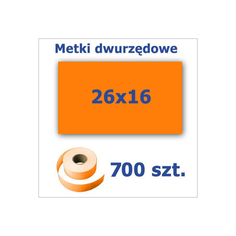 Metki dwurzędowe 26x16 pomarańczowe, prostokątne 3500szt Metki dwurzędowe 26x16 pomarańczowe, prostokątne 3500szt
