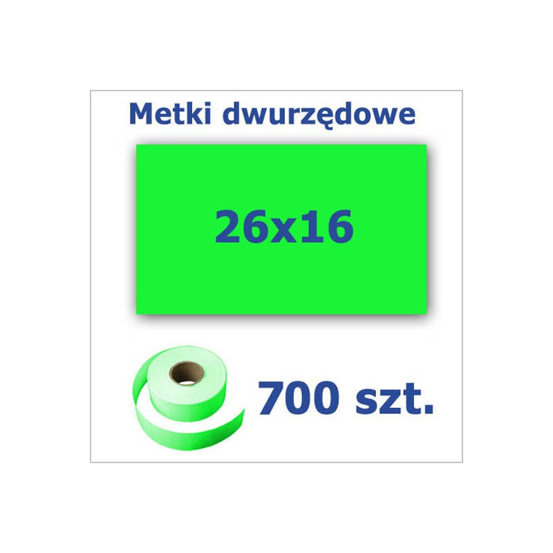 Metki dwurzędowe 26x16 zielone, prostokątne 3500szt Metki dwurzędowe 26x16 zielone, prostokątne 3500szt