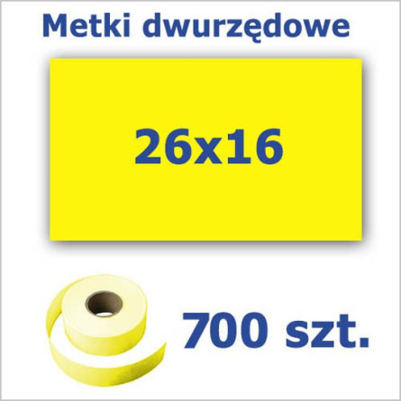Metki dwurzędowe 26x16 żółte, prostokątne 3500szt